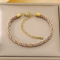 Braided 18K gold-plated stainless steel rope bracelet with light purple fiber cord detail - Light Purple Gold Silk Style (KB203211-SP)