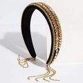 Schwarzes Samtstirnband mit goldenen Strasssteinen und eleganten Kettenfransen - Braun
