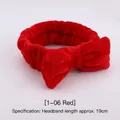 Detail of red plush coral fleece headband with bow, 19cm length for face washing - Red