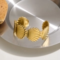 Golden stainless steel open cuff bracelet with layered shell patterns for women - Gold Scallop Splicing