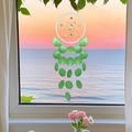 DIY dreamcatcher wind chime with white woven ring and light green translucent shells - Finished Product / Star Jade Shell-Green
