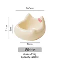 Cream ceramic cat bowl with pink bow relief and cat ear shape for neck protection - Cat Ceramic Bowl / White