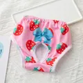 Pink strawberry pattern dog physiological pants with a blue satin bow detail - Delicious Strawberry