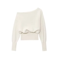 Eleganter weißer schulterfreier Strickpullover mit asymmetrischem Ausschnitt und Rippbündchen - S / Milchweiß
