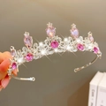 Silver crown headband with pink crystals for girls, royal palace style hair accessory - Silver Vintage Pink Purple Crystal