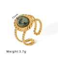 Vintage 18k gold plated stainless steel ring with round emerald stone and beaded band - Round Green Gemstone Dotted Hollow Style (HF-J1475)