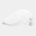 Detailed side view of a white breathable mesh beret with adjustable metal buckle strap - Adjustable / White
