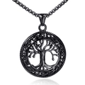 Collar con colgante Árbol de la Vida de acero inoxidable negro y motivos de nudos celtas - Negro (Solo Colgante)