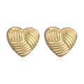 Orecchini a cuore vintage francesi placcati in oro 18K con motivo a quadri e trama incisa - Orecchini a bottone a cuore dorati