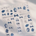 Pegatina de uñas 3D estilo cowboy con lazos denim azules, perlas y encaje blanco - Lazo de Mezclilla Azul en Relieve 5D con Perla (TL-312)