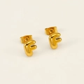 3D bubble letter F stud earrings in 18K gold plated stainless steel with a high-shine finish - Letter F