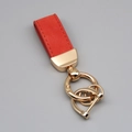 Minimalist red suede leather keychain featuring polished gold metal hardware and D-ring - Short Style / Red/Gold