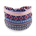 Bohemian style mandala flower headband with vibrant blue ethnic patterns and stretch fit - 18