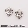 Retro silver heart alloy pendant with embossed patterns in size 20x16x4mm for DIY jewelry - XK2580# (Dense Hearts Pattern Heart)