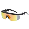 Sporty one-piece sunglasses with black lightning temples and orange-yellow gradient lens - Black Frame Red Mirror