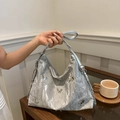 Silver wrinkled metallic crossbody bag with butterfly charms and chain strap detail - No Pendant / Silver