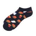 Chaussettes basses noires avec motifs de restauration rapide, burgers et frites - 36-44 / Restauration Rapide sur Fond Noir