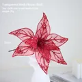 26cm Red Sheer Mesh Artificial Poinsettia Flower with Glitter for Christmas Tree Decor - Red