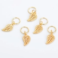 Five gold hollow leaf hair clips with rings for braids in a minimalist style - Leaf / Gold