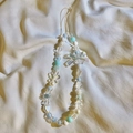 Blue and white beaded cherry bear phone wrist strap with bow ornament and faux pearls - Blue Beaded (1)