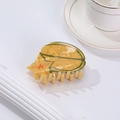 Pinza per capelli gialla trasparente con motivo floreale per acconciature estive - Carambola
