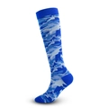 Blue camouflage patterned compression socks featuring elastic ribbed cuffs and knit texture - Blue Camouflage