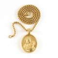 Collier en acier inoxydable plaqué or 18 carats avec pendentif ovale Vierge à l'Enfant - Pendentif Relief Madone et Enfant + Chaîne à Perles Carrées 3.0
