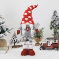 Gnomo di Natale con cappello rosso a pois e vestito grigio in scena innevata - Stile in Piedi con Cappello Rosso (D-BJ43)