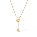 Gepolijste 18K gouden hart hanger ketting met slangenketting en Y-vormig ontwerp - Dubbel Hart Slang Ketting / Goud