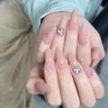 Premium autumn cat-eye gradient press-on nails in long almond shape with rhinestones - By1515玉汝于成 / Glue Type