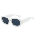 Retro geometric square white sunglasses with dark grey lenses and gold metal accents - White Frame Dark Grey Lens