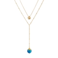 Layered gold pea pendant necklace with natural blue stone and metallic wrapped detail - Deep Blue Natural Stone