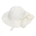Close-up of white summer sun hat with large bow detail and adjustable windproof strap - 50-52CM / Off White