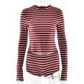 Completo due pezzi slim fit da donna con top a maniche lunghe a righe rosse nere e bianche - S / Borgogna