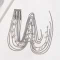 Elegant silver hair clip with sparkling rhinestones, white pearls and long tassel chains - Silver