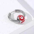 Ohrring aus Edelstahl in Silber mit rot-weißer Evil Eye Perle auf Steinblock - Stahl-Rot
