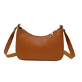 Brown faux leather hobo bag with gold zipper and wide shoulder strap on white background - Dark Brown