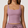 Brassière de sport ajustée à col carré en rose poudré avec larges bretelles élastiques - Gris Violet