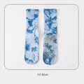 Calze da yoga tie-dye blu e bianche con fondo antiscivolo in silicone per sport - 37-41 / 02-Blu
