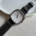 Square quartz watch with black suede leather strap and white dial for men and women - Black Strap White Dial (74015)