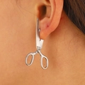 Detailed close-up of a creative scissor-shaped earring in vintage matte silver finish - Antique Tin Stud Earrings (N-405)