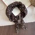 Detail of vintage brown floral silk scarf with daisy pattern on English book background - Brown Polka Dot Silk Scarf