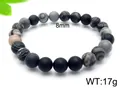 8mm matte black agate and grey marble stone stretch beaded bracelet for men and women - Black and Map Stone Pattern (KB109602-Z)