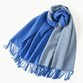 Thick bright and gray blue double-sided faux rabbit fur scarf with tassels - Royal Blue & Light Gray