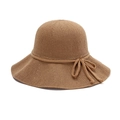 Women's khaki knit sun hat with elegant bow and breathable wide brim for vacation - Khaki