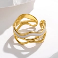 Minimalistischer wellenförmiger Edelstahlring vergoldet mit weißer Emaille-Einlage - Einstellbar Offen / Gold Weiße Emaille