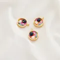Pink enamel floral pendant with natural black and white pearls in golden frame - Style 30 Pink Gold Black Bead Enamel Pendant