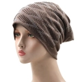 Brown cotton slouchy beanie for women with shimmering rhinestone wave patterns on white background - Brown Knitted Style (01)