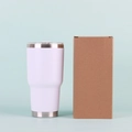 Light pink 30oz stainless steel travel tumbler with clear lid and brown gift box packaging - White