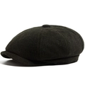Klassieke newsboy pet met visgraatmotief in vintage stijl met een wollen textuur - Verstelbaar / Legergroen